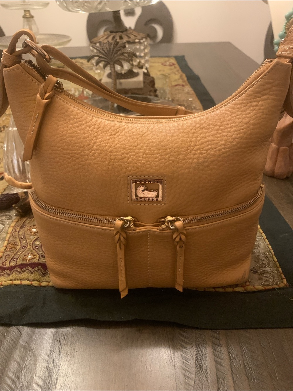 Dooney & Bourke Tan Pebble Leather Shoulder Bag. Real leather